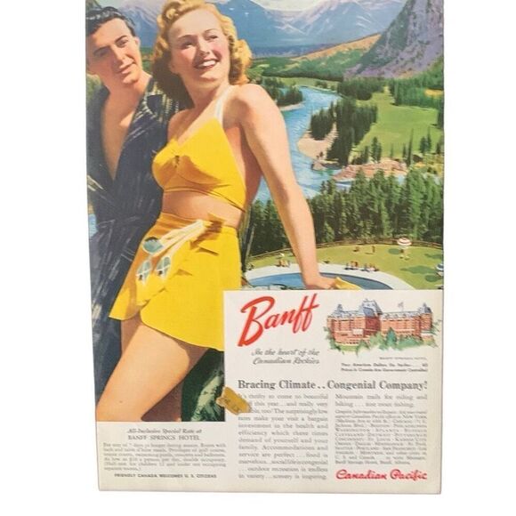 Vintage 1941 Canadian Pacific Rail Banff Hotel Ad Advertisement - Picture 1 of 4